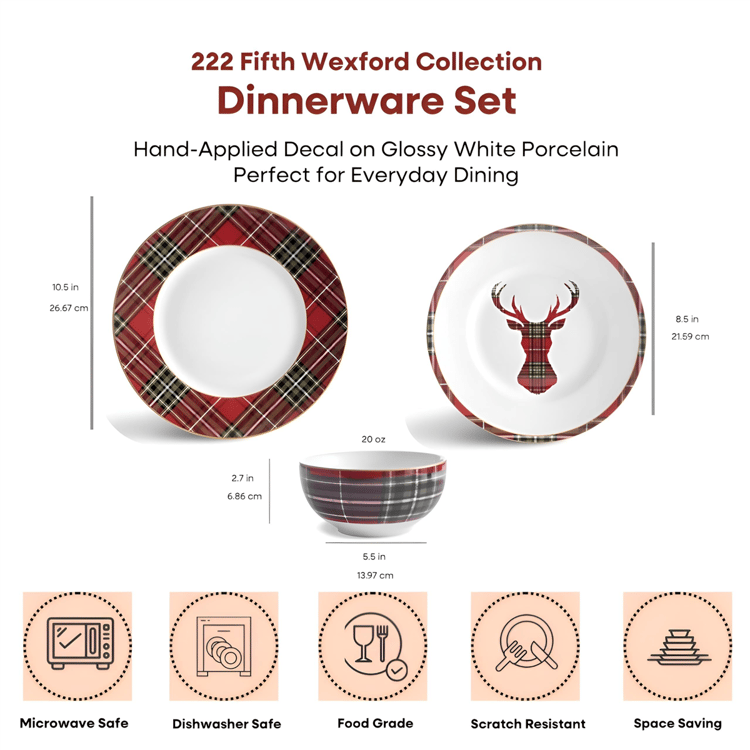 222 Fifth Wexford Red 12pc. Porcelain Dinnerware Set