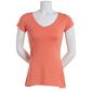 Juniors Aveto Solid Cap Sleeve V-Neck Soft Stretch Knit Tee - image 1