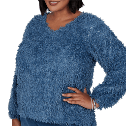 Plus Size Skye’s the Limit Icy Blue Sparkle Feather Sweater