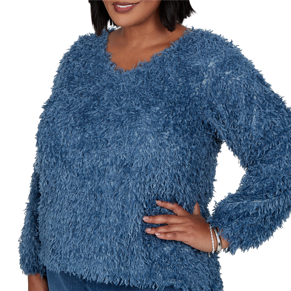 Plus Size Skye’s the Limit Icy Blue Sparkle Feather Sweater