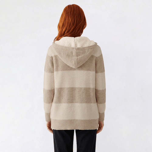 Juniors Pink Rose Cloud Mossy Stripe Sherpa Hood Cardigan