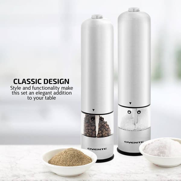 Ovente Electric Stainless Steel Sea Salt & Pepper Grinder Set