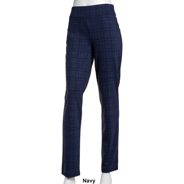 Petite Size Briggs Plaid Pull On Straight Leg Ponte Pants