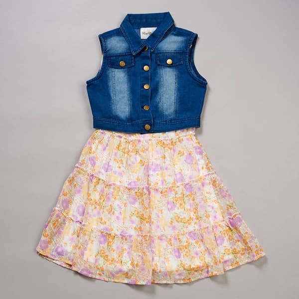 Girls &#40;7-16&#41; Rare Editions Sleeveless Floral Tiered Dress & Vest