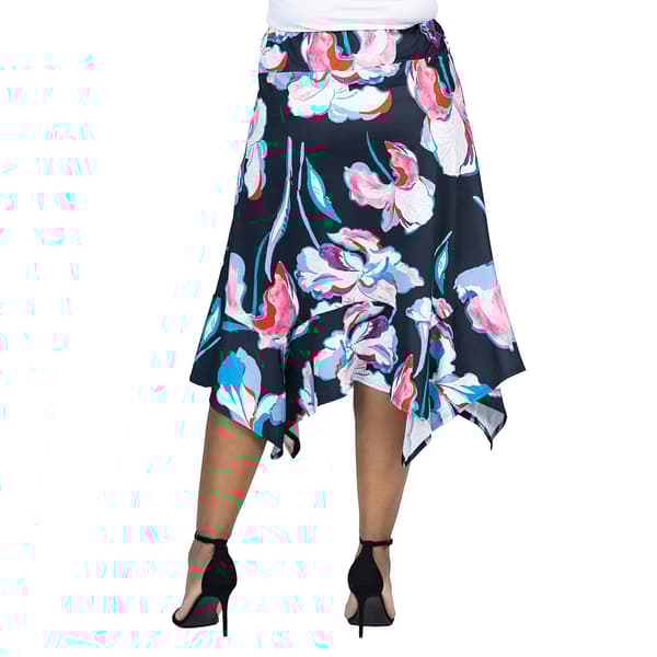 Plus Size 24/7 Comfort Apparel Floral Handkerchief Hemline Skirt