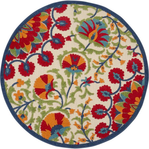 Nourison Aloha Bloom Vines Transitional Indoor/Outdoor Round Rug - image 