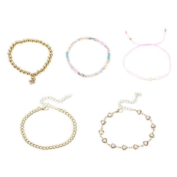 Ashley 5pk. Gold/Beaded/Cord Bracelet Set - image 