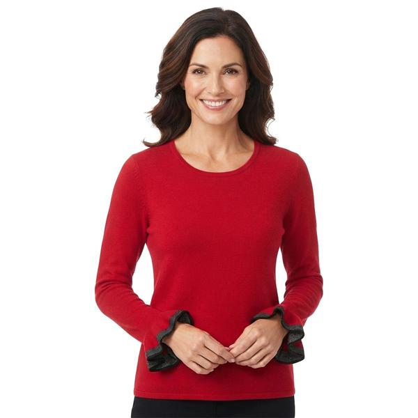 Womens Kasper Long Ruffle Lurex Cuff Sleeve Solid Sweater