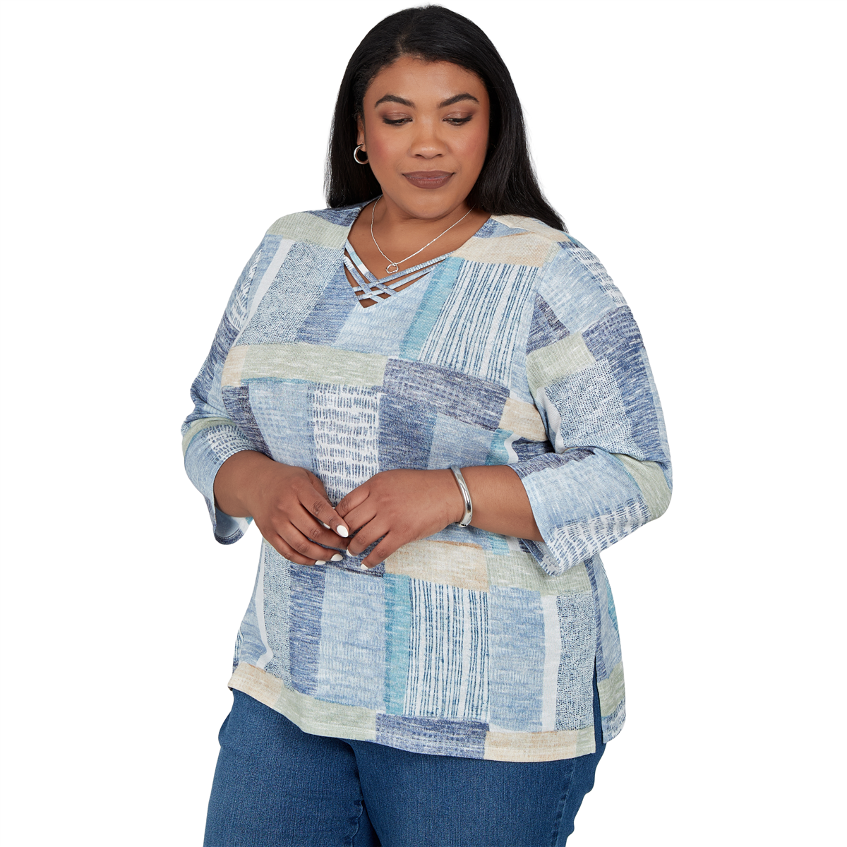 Plus Size Alfred Dunner Ann Arbor Geometric Patchwork Blouse