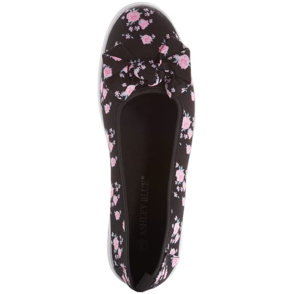 Womens Ashley Blue Floral With Bow Slip On Flats