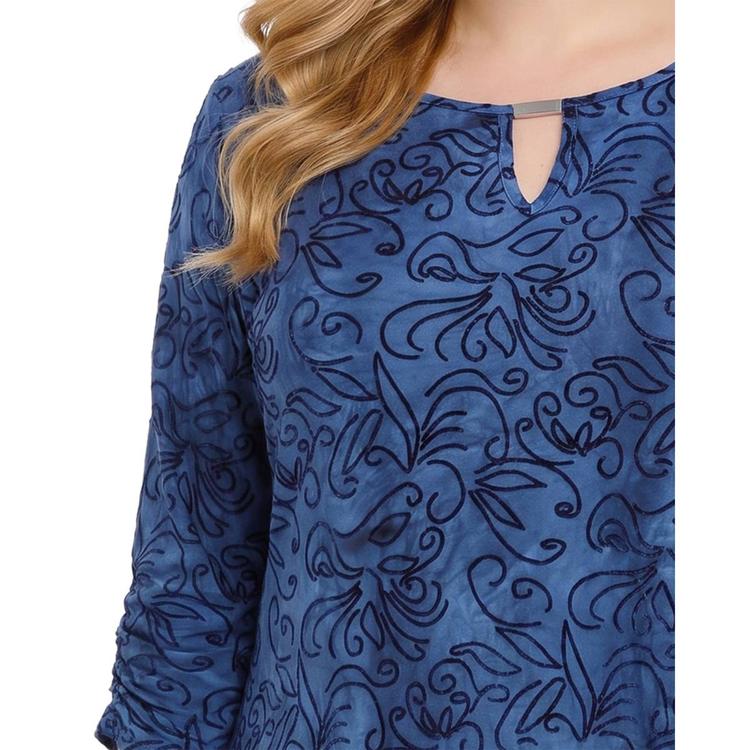 Plus Size NY Collection 3/4 Ruch Sleeve Abstract Floral Blouse