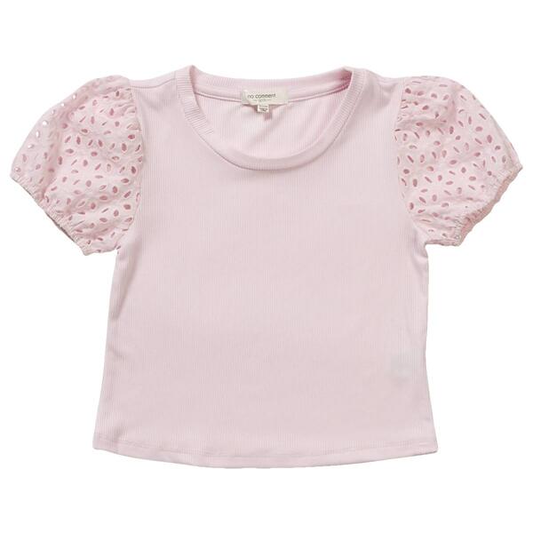Girls &#40;7-16&#41; No Comment Eyelet Puff Sleeve Rib Yummy Top - image 