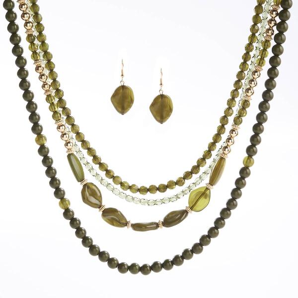 Ashley Cooper&#40;tm&#41; 4 Row Olive Beaded Necklace & Earrings Set - image 
