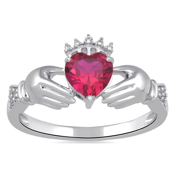 Diamond Classics&#40;tm&#41; Created Ruby Sterling Silver Claddagh Ring - image 
