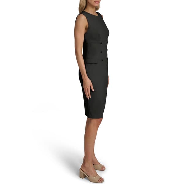 Womens Calvin Klein Sleeveless Crepe Button Trim Sheath Dress