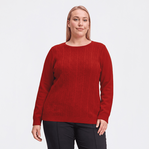 Plus Size Napa Valley Long Sleeve Cable Knit Front Sweater