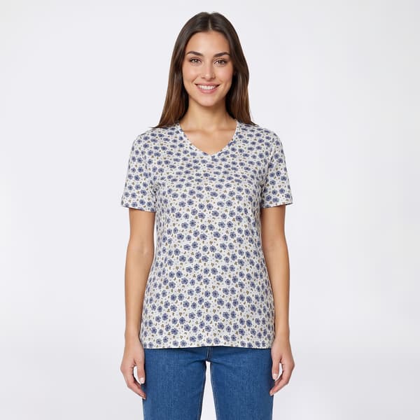Womens Hasting & Smith Short Sleeve Floral & Leaf V Neck Tee - image 