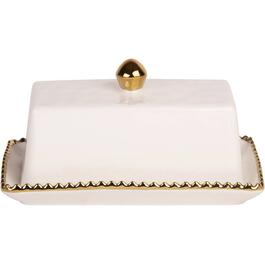 Home Essentials 7in. White & Gold Butter Dish