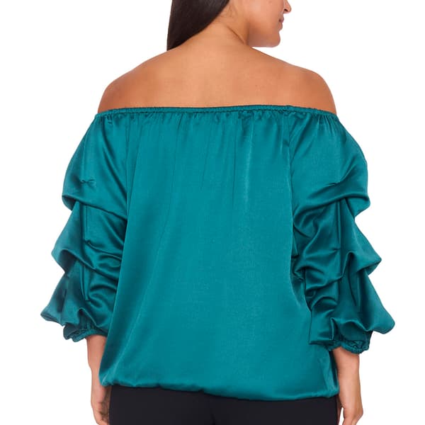 Plus Size MSK 3/4 Lantern Sleeve Solid Tie Waist Blouse