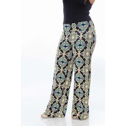Plus Size White Mark Print Palazzo Pants - Yellow/Navy