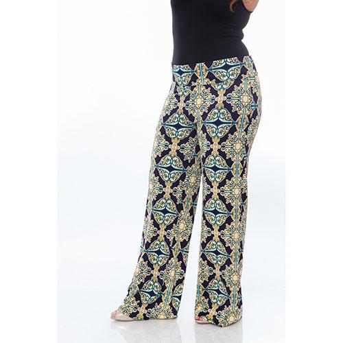 Plus Size White Mark Print Palazzo Pants - Yellow/Navy