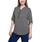 Womens NY Collection 3/4 Sleeve Geometric Zip V-Neck Blouse - image 3