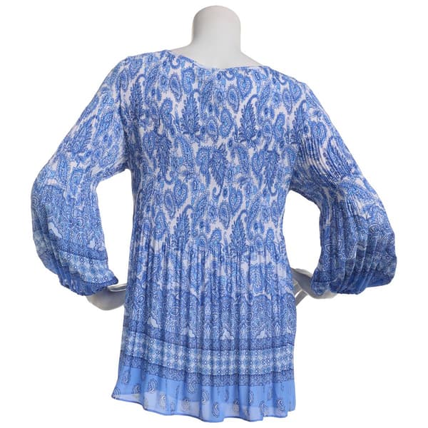 Womens Floral & Ivy 3/4 Sleeve Round Neck Paisley Pleated Blouse