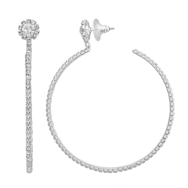 Roman Silver-Tone Crystal Cup Chain Hoop Earrings - image 