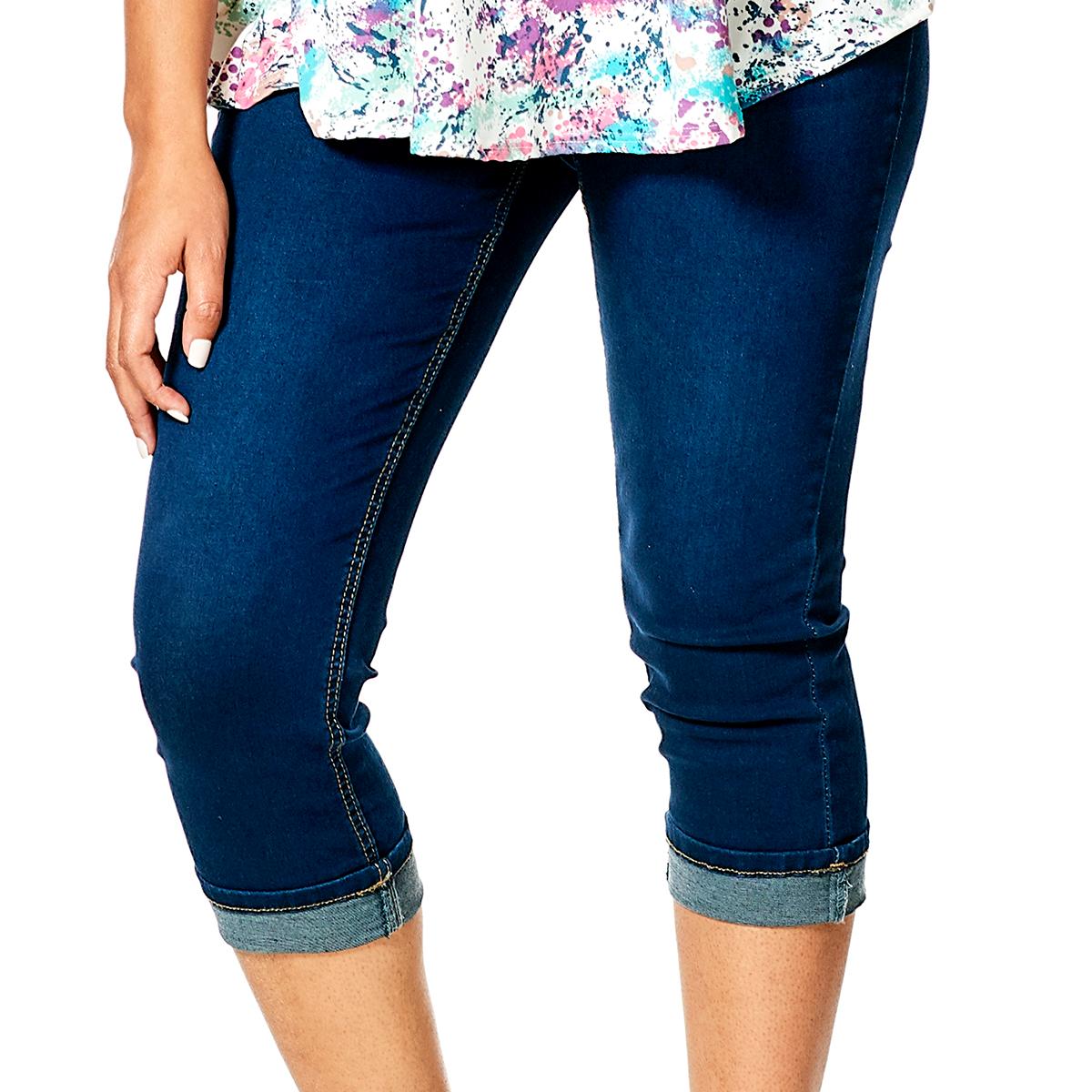 Womens Bleu Denim 5 Pocket Roll Cuff Denim Capri Pants