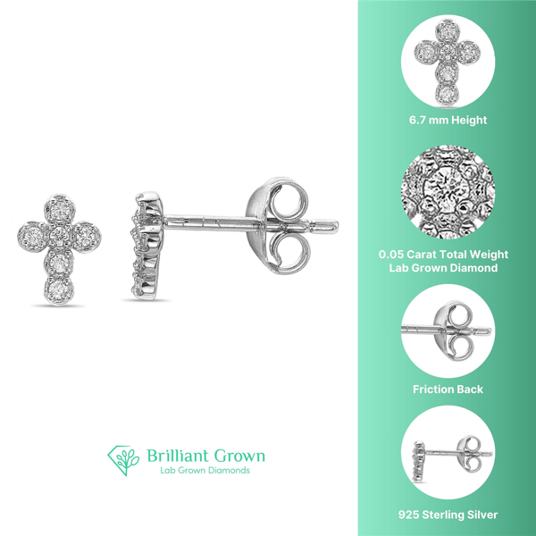 Brilliant Grown Lab-Grown Diamond Accent Cross Stud Earrings