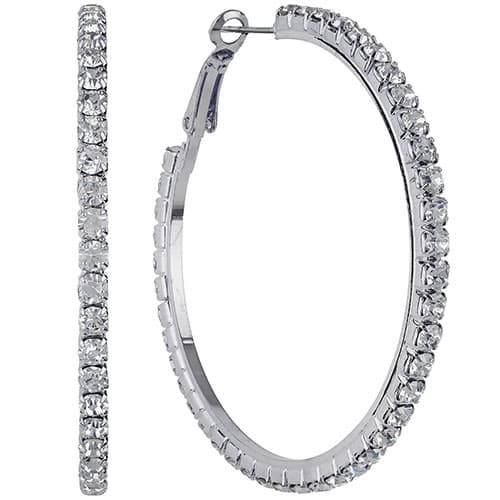 Silver-Tone Pave Crystal Clutchless Hoop Earrings