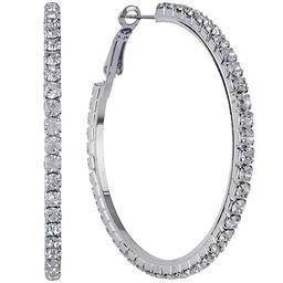 Silver-Tone Pave Crystal Clutchless Hoop Earrings