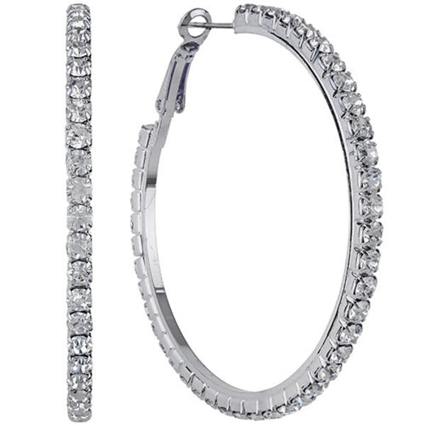 Silver-Tone Pave Crystal Clutchless Hoop Earrings - image 