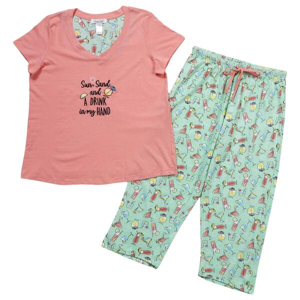 Womens Rene Rofe Short Sleeve Sun & Sand Capri Pajama Set - image 