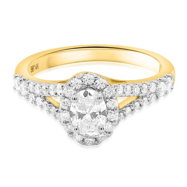 Nova Star® Gold Lab Grown Oval Diamond Halo Split Shank Ring
