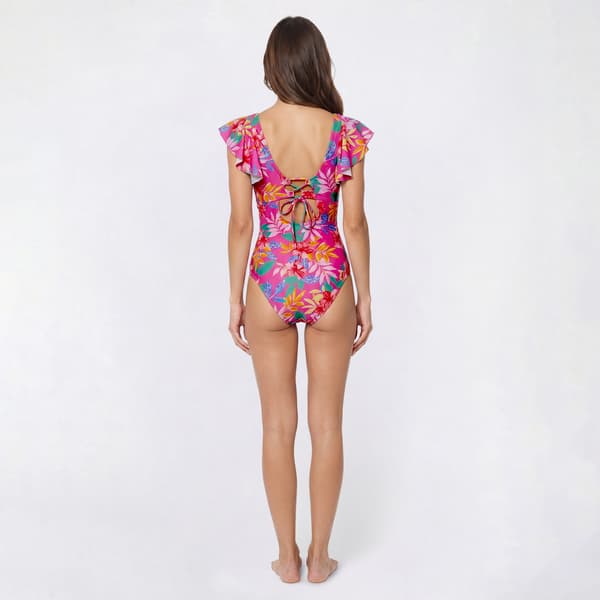 Womens Cupshe Ruffle Sleeve Tropical U Wire One Piece Swimsuit