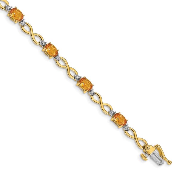 Gemstone Classics&#40;tm&#41; 14kt. Diamond & Citrine Link Bracelet - image 
