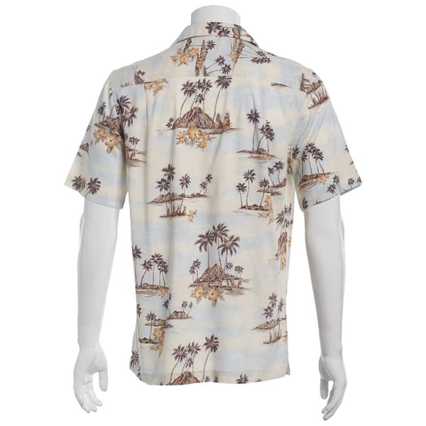 Mens Campia Short Sleeve Rayon Spandex Button Down Shirt-Natural