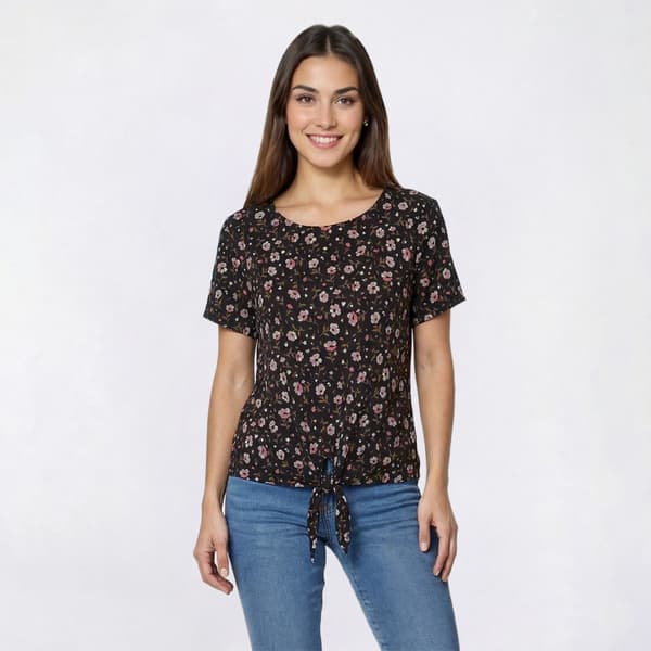 p&h3/26 Womens Preswick & Moore(R) Tie Front Poppy Coral Tee - image 