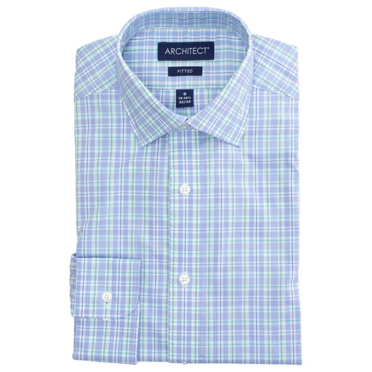 Mens Architect(R) Fitted Plaid Dress Shirt - Blue/Green