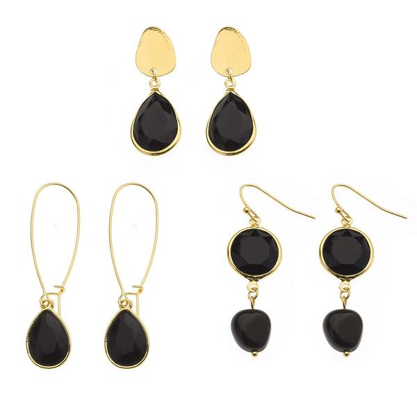 Ashley Cooper(tm) Black & Gold Dangle Earring Trio - image 