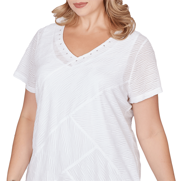 Plus Size Hearts of Palm Smooth Sailing Wavy Stripe Blouse
