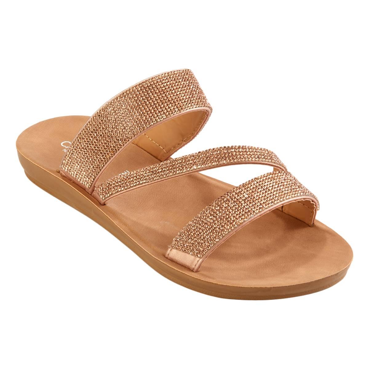 Womens Capelli New York Rhinestone Trim Strappy Slide...