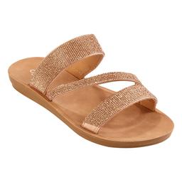 Womens Capelli New York Rhinestone Trim Strappy Slide Sandals