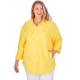 Plus Size Ruby Rd. Blue Horizon Roll Sleeve Shirt Style Jacket