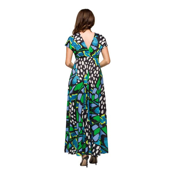 Women 24/7 Comfort Apparel Blue Butterfly Empire Waist Maxi Dress