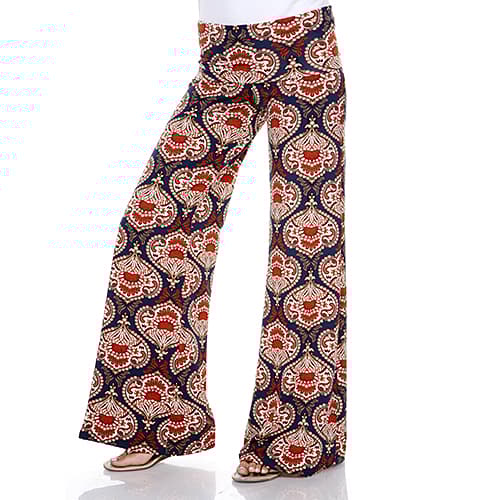 Womens White Mark Navy & Orange Print Palazzo Pants
