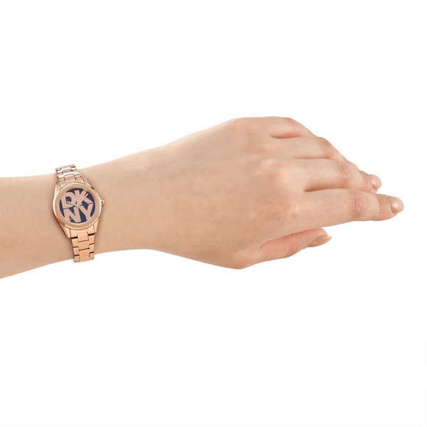 Womens DKNY Logo Blue Dial Rose Gold Watch Gift Set DK1L145M0085