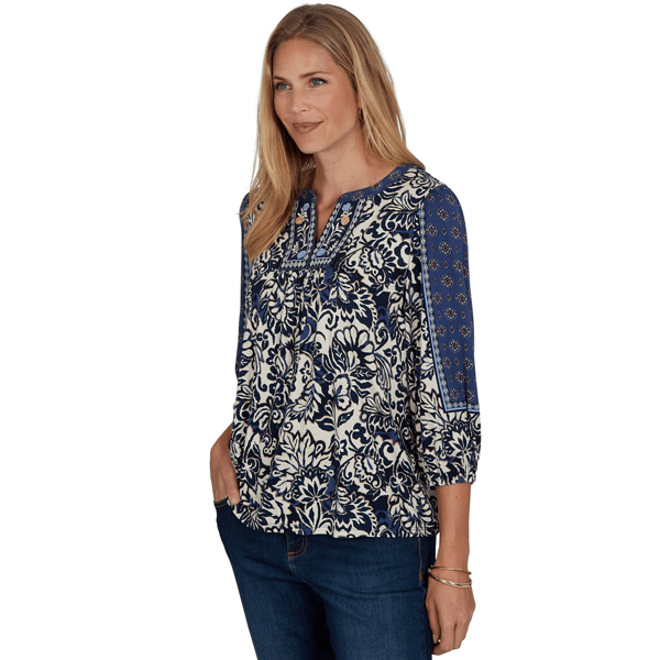 Petite Ruby Rd. English Countryside 3/4 Sleeve Foliage Blouse