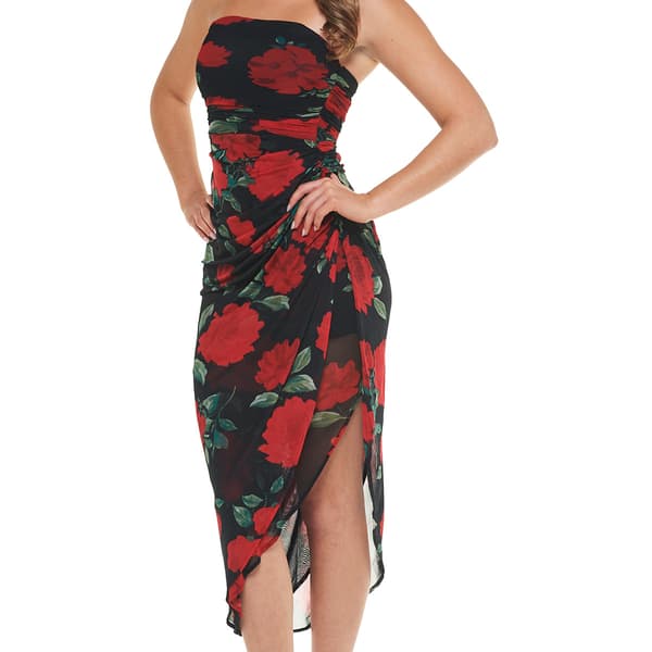 Juniors Emerald Sundae Floral Mesh Asymetrical Hem Sheath Dress